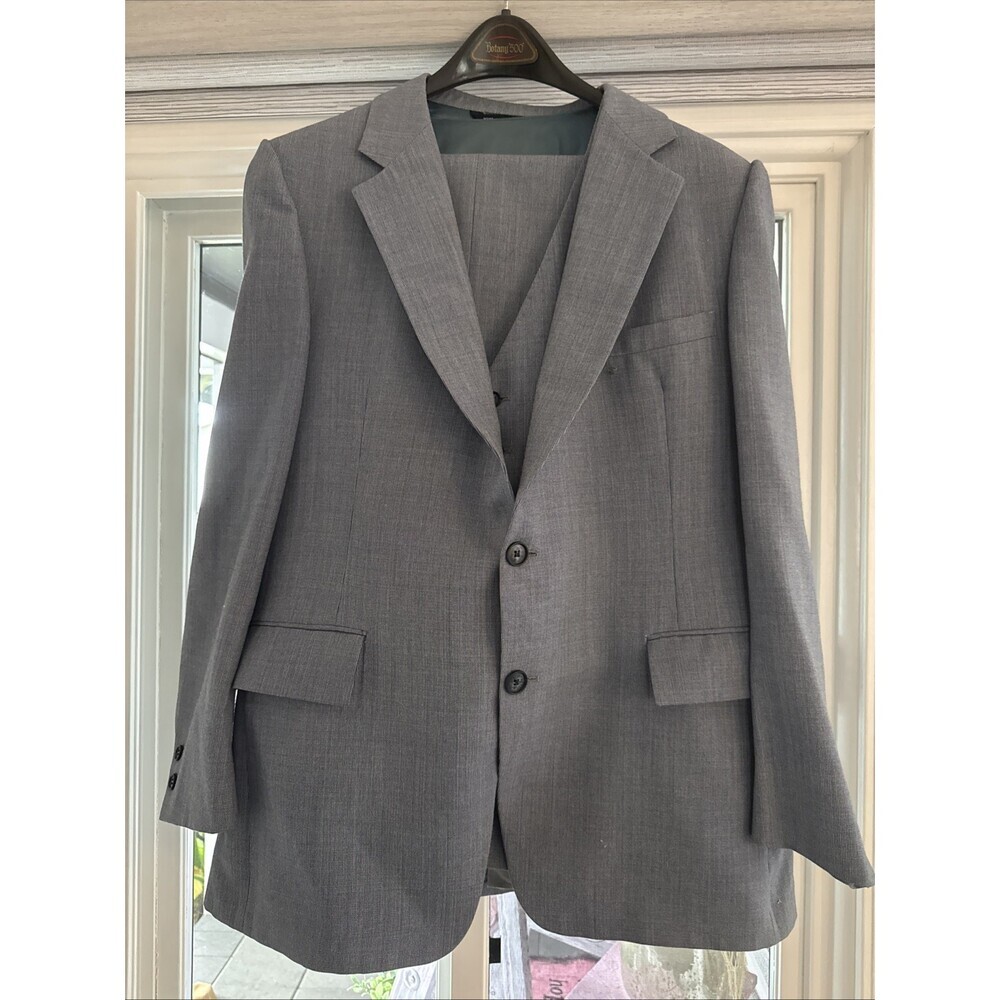 VINTAGE Blazer Mens 42R Gray 3 Piece Suit Jacket Sport Coat Pinstripe